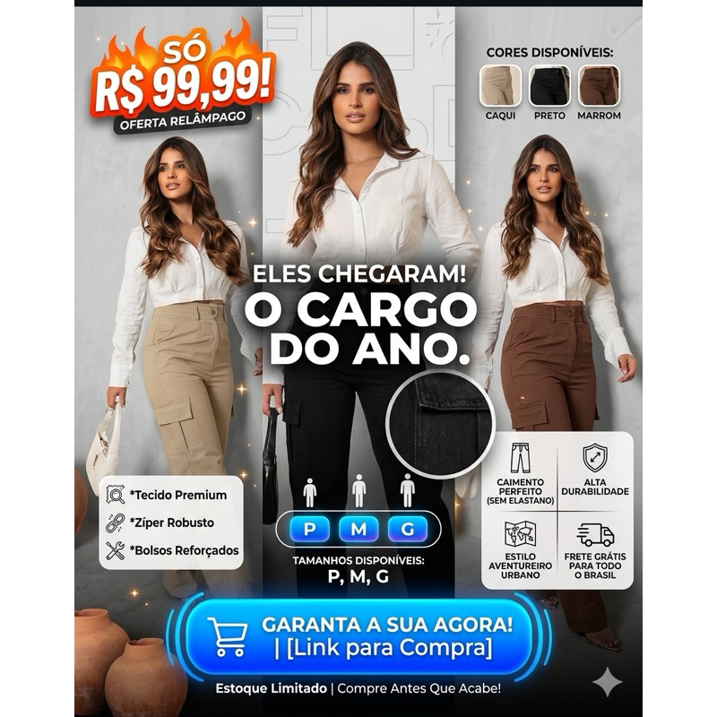 Calça cargo femenina de sarja fler