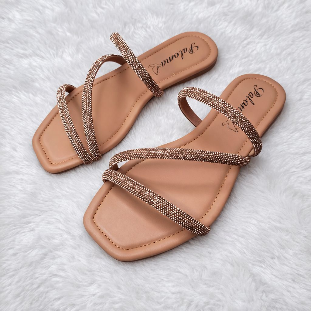 Sandália Feminina Strass e Brilho Chinelo Rasteira Rasteirinhas Confortável