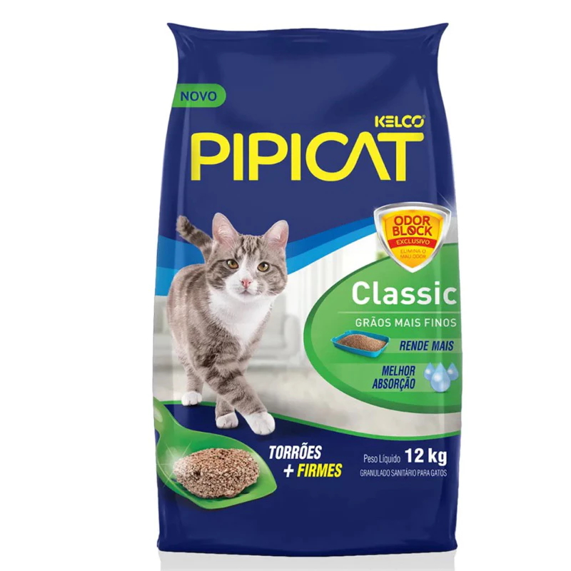 Areia Higiênica Pipicat Classic Grãos Mais Finos 12 kg