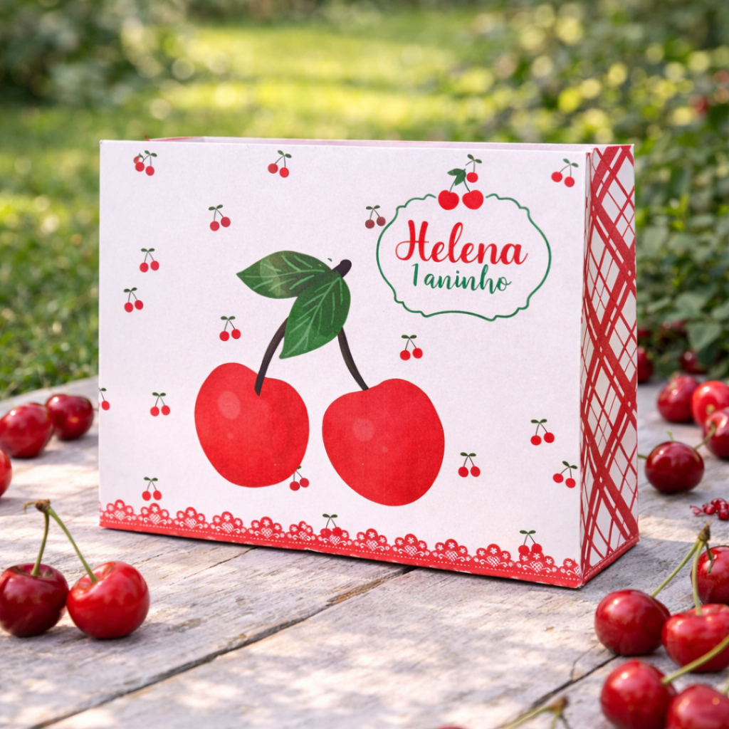 Sacolinha Personalizada Cerejinha - PEQUE E MONTE  Festa Personalizada  Lembrancinha Festa