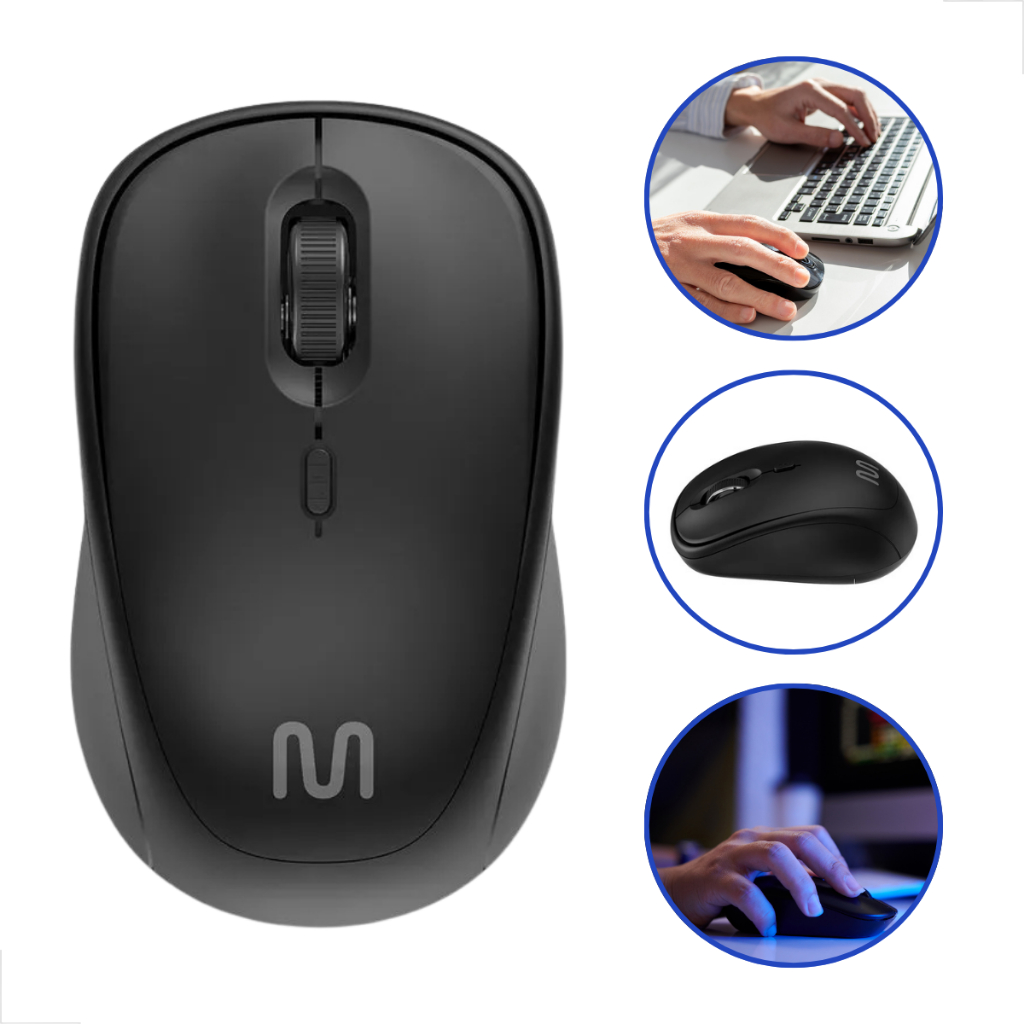 Mouse sem Fio Bluetooth 5.0 1600 Dpi 5 Botões Clique Silencioso MO350 Preto Multilaser