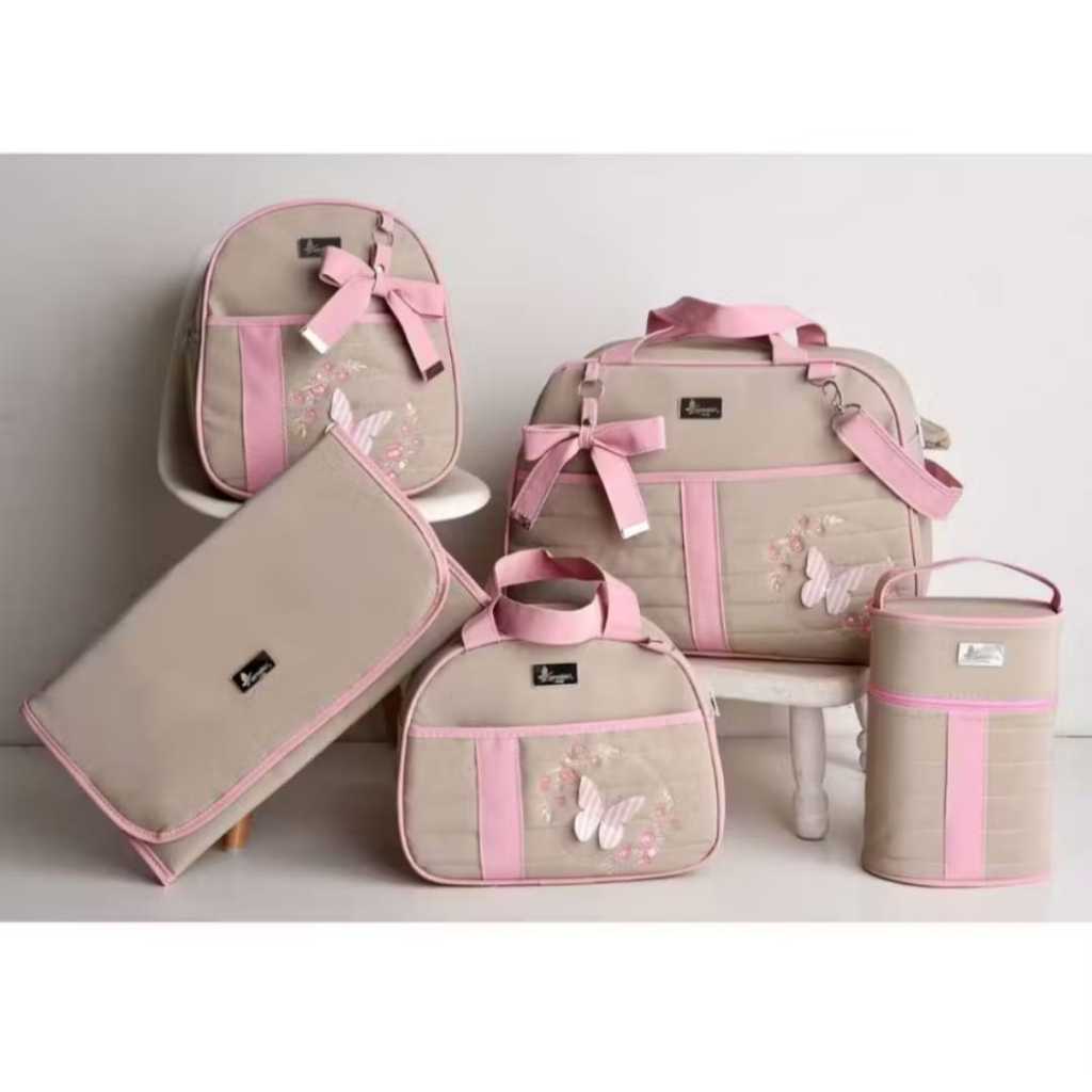 Kit Bolsa Maternidade Completo Bolsa G Bolsa M Mochila Porta Mamadeira Trocador Térmico Impermeável de Luxo Davi Baby