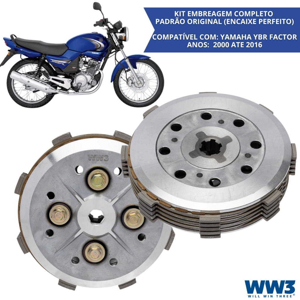 Embreagem Completa YBR 125 2000 a 2016 Kit Embreagem Yamaha Factor 125 Carburada WW3