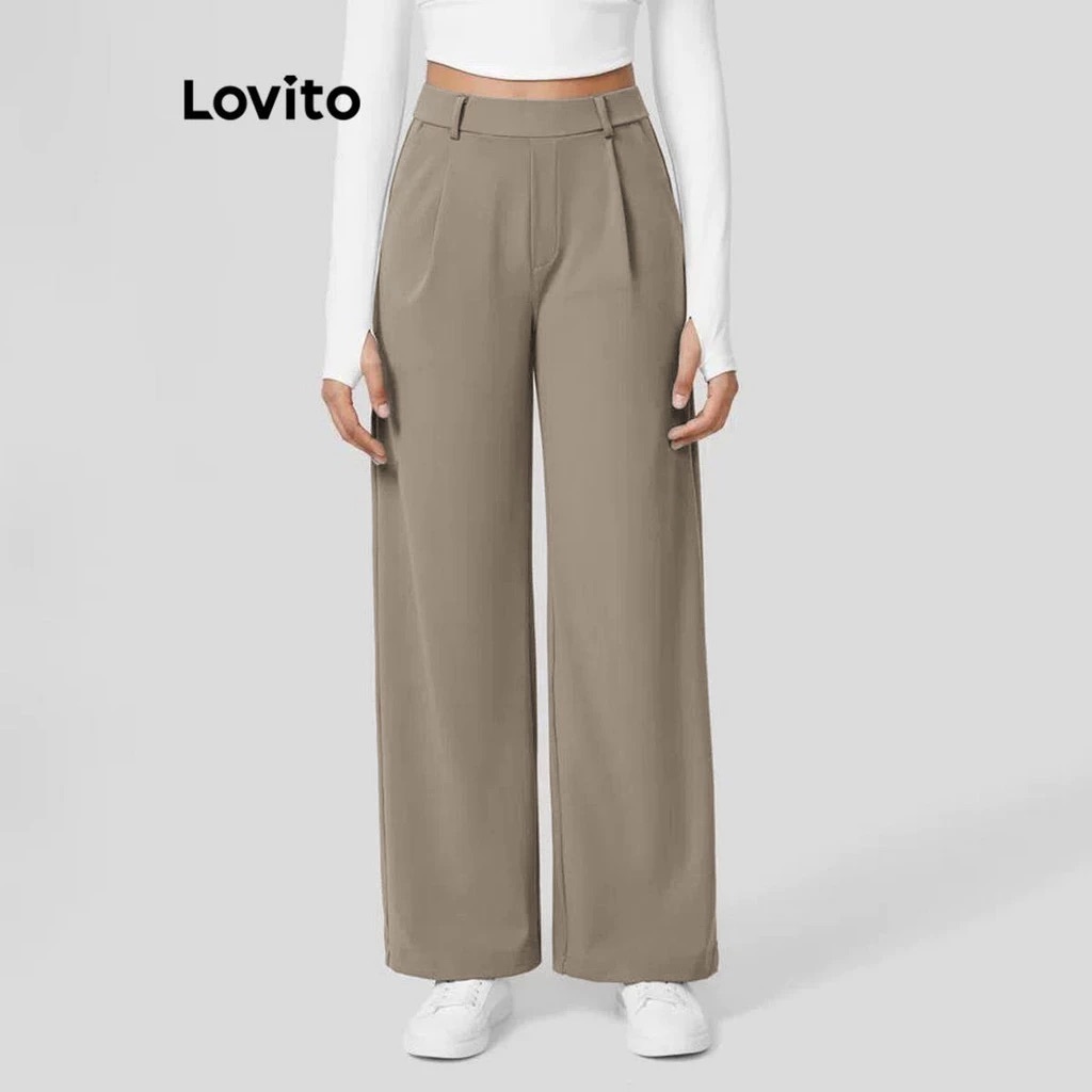 Lovito Calça Reta Cintura Alta com Bolso Lateral Moda Feminina PTNS58BX245