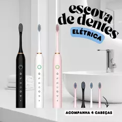 Kit Escova de Dente Elétrica + 4 Cabeças Refil À Prova d’Água 7 Modos Recarregável Usb Limpeza Bucal