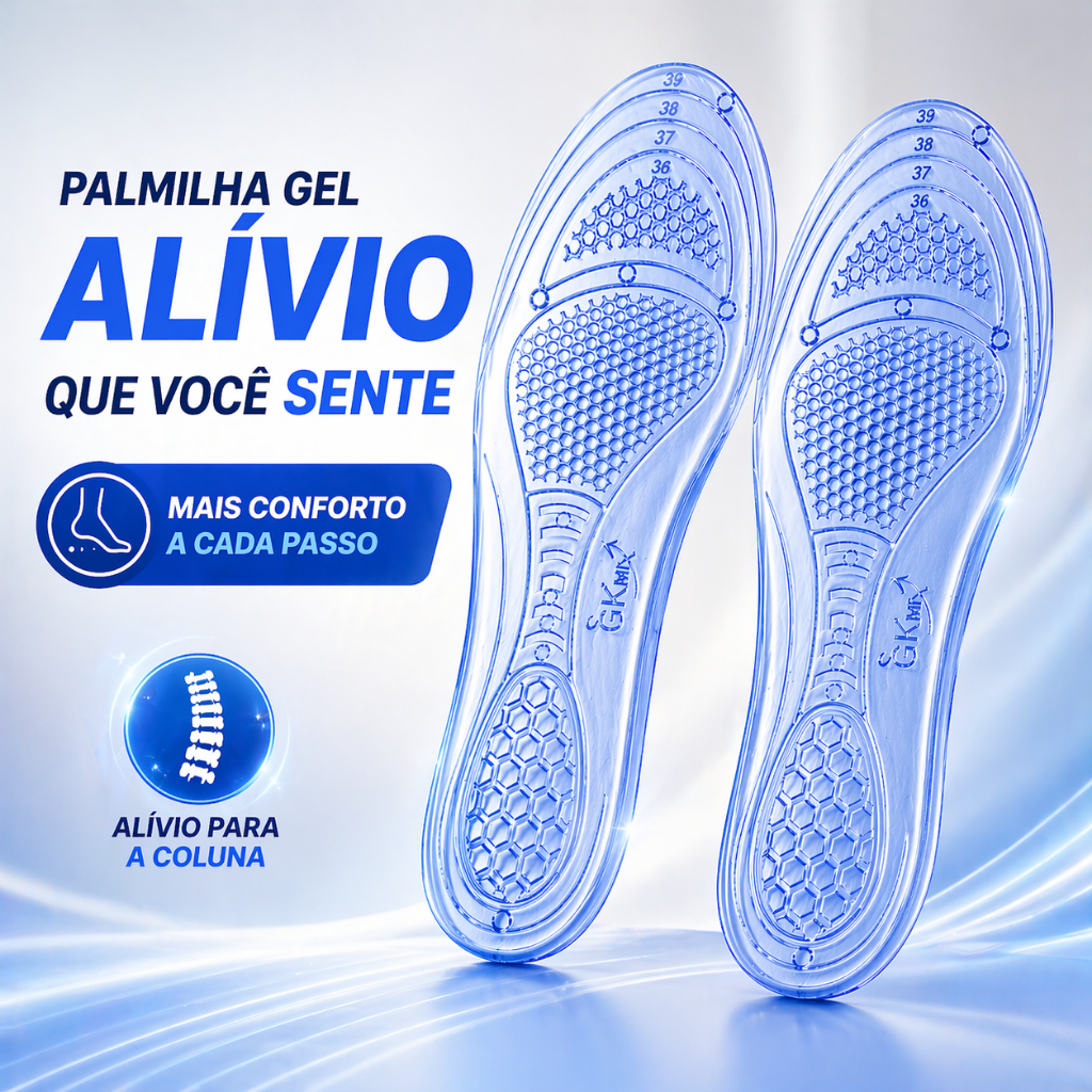 Par de Palmilha Anatômica Ortopédica Gel Silicone Anti Impacto Para Quem Trabalha em Pé