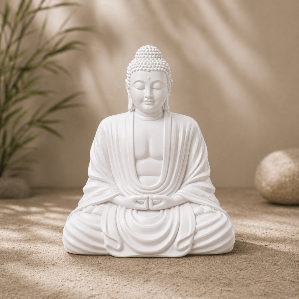 Imagem Estátua Buda Meditando Decorativa Branca Zen Religiosa para Altar e Meditação Decoração Espiritual