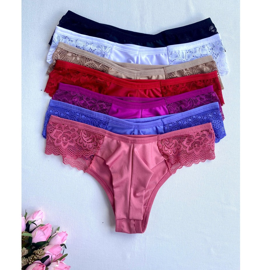 KIT CALCINHA FIO DUPLO C/ RENDA LATERAL LINGERIE FEMININA CONFORTO