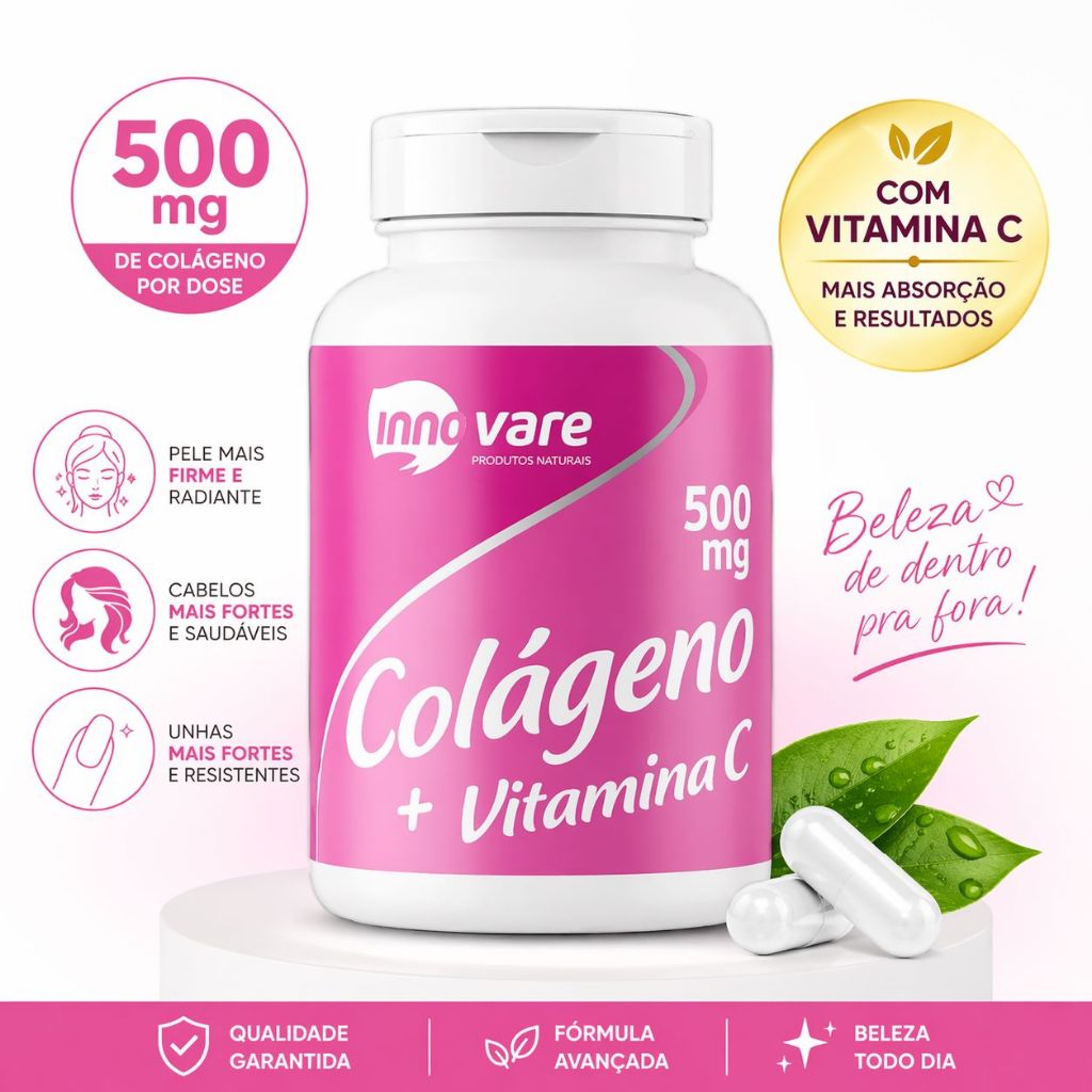 Colágeno + Vitamina C Innovare 60 Cápsulas – Pele, Cabelo e Unhas