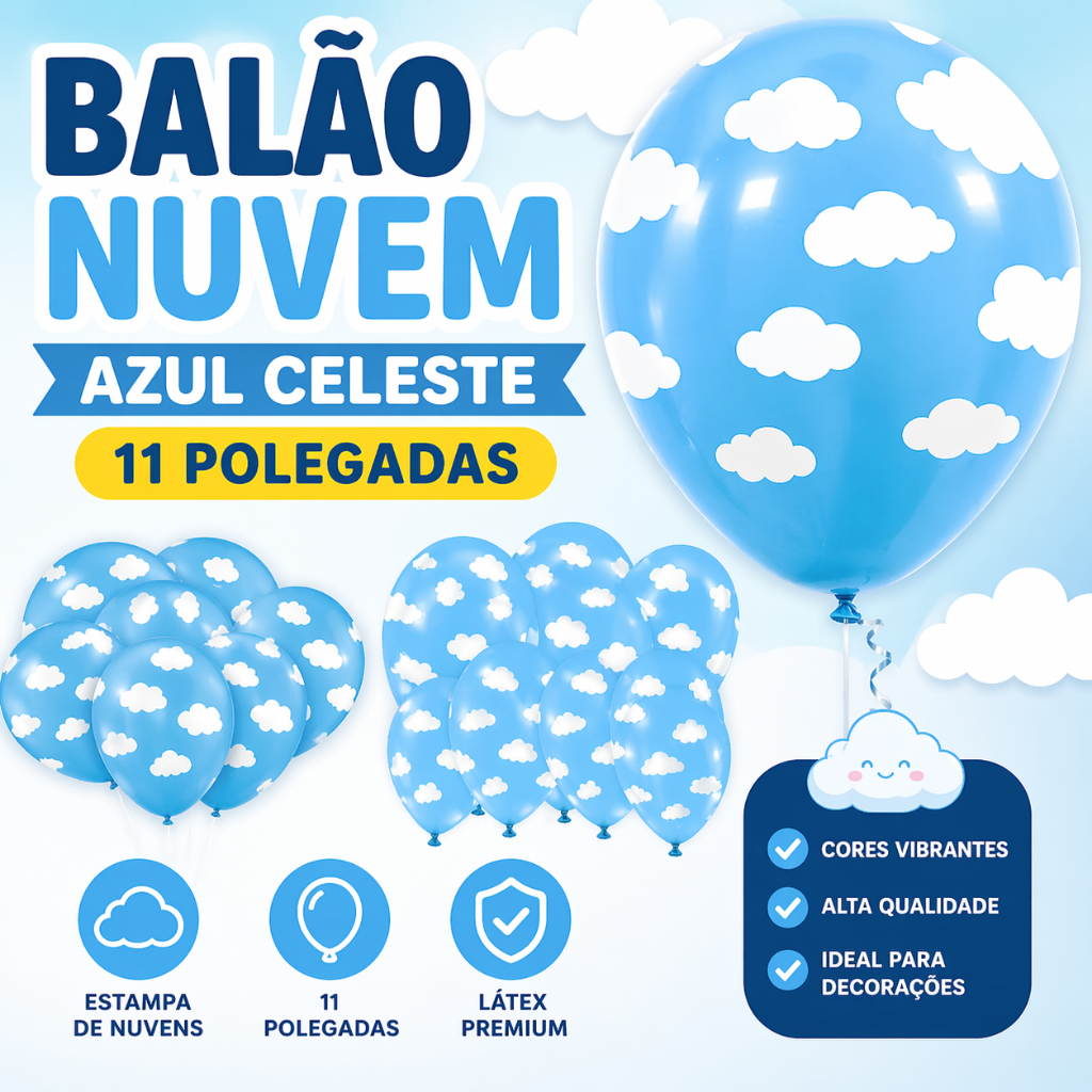 25 un Balão Nuvem Azul 11Pol Festa Infantil Decoração Céu Chá Revelação Aniversário Festa Decoração
