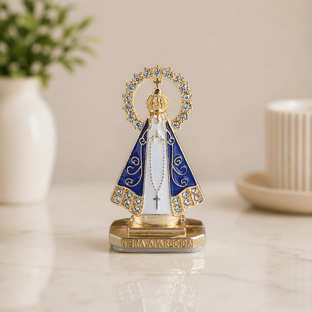 Nossa Senhora Aparecida Metal com Coroa Painel Carro Adesivo Religioso Proteção Veicular Decorativo