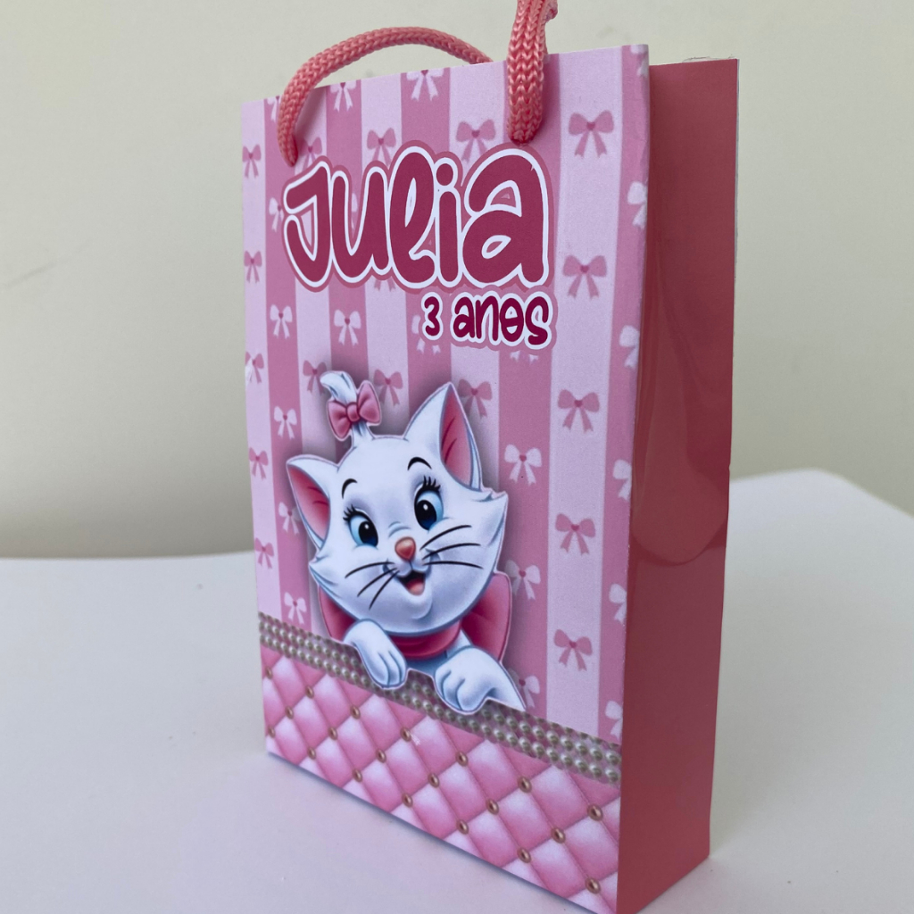 Kit Sacolinha 10|15|20 Personalizada Gata Marie 3 Festa 10x15cm | Lembrancinha, Embalagem, Kit Presente com Alça