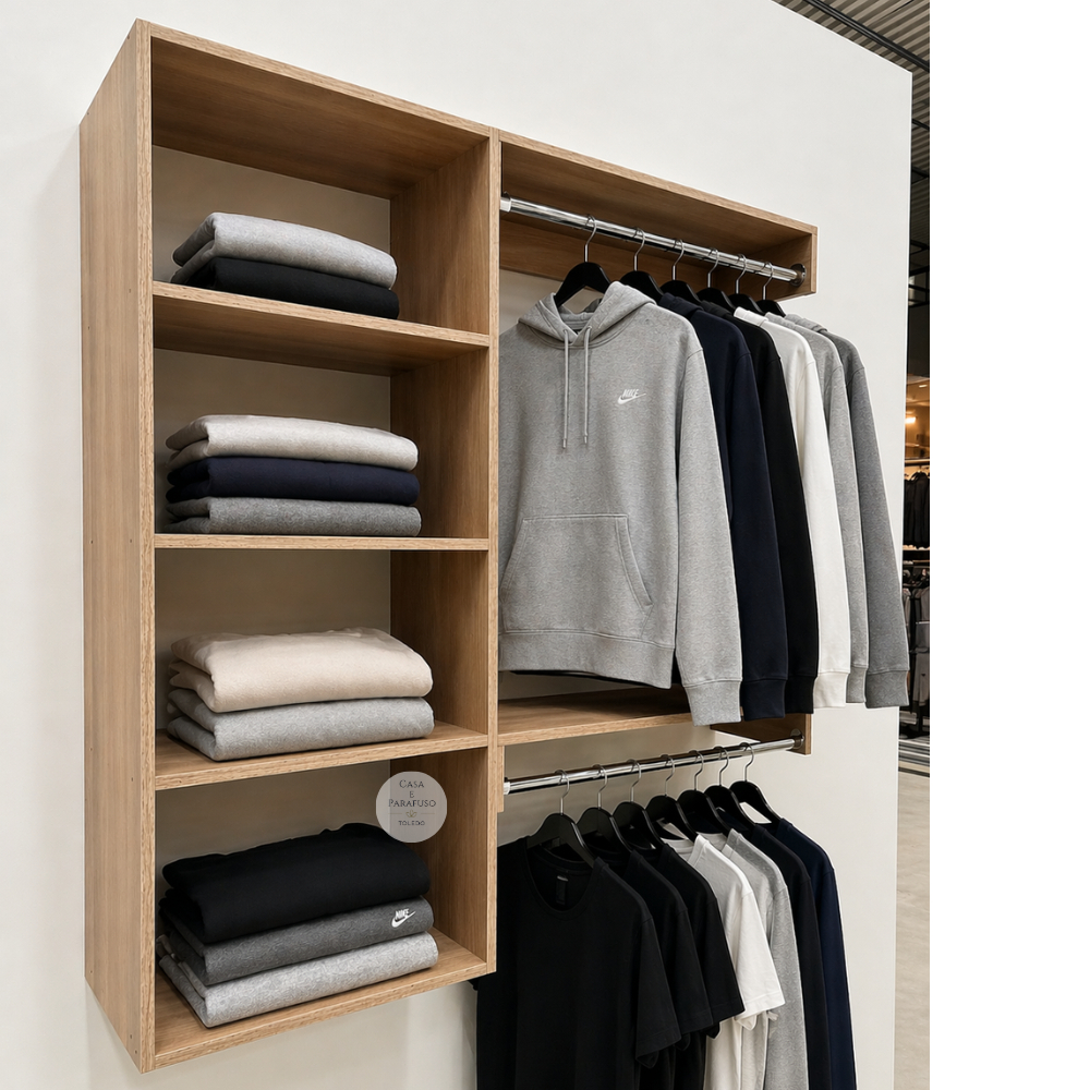 Arara Suspensa de Parede com Cabideiro - Closet Aberto Organizador