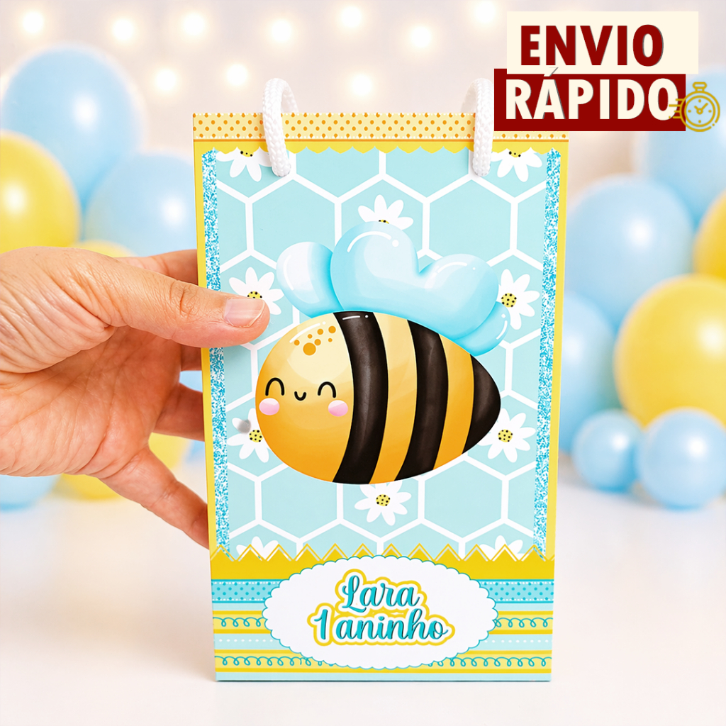 Sacolinha Personalizada P - Abelhinha - PEGU E MONTE - Lembrancinha Festa Aniversário Infantil