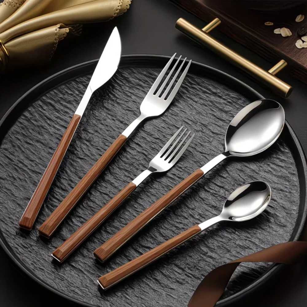 Jogo de Talheres 24/48 Peças Faqueiro Aço Inox , Design Luxuoso, para Jantar e Casa, Fácil de Limpar