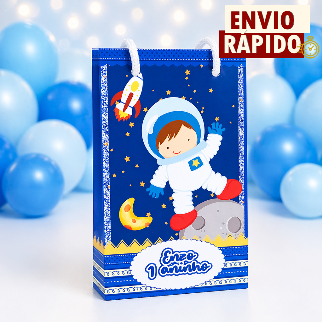 Sacolinha Personalizada P - Astronauta - PEGU E MONTE - Lembrancinha Festa Aniversário Infantil