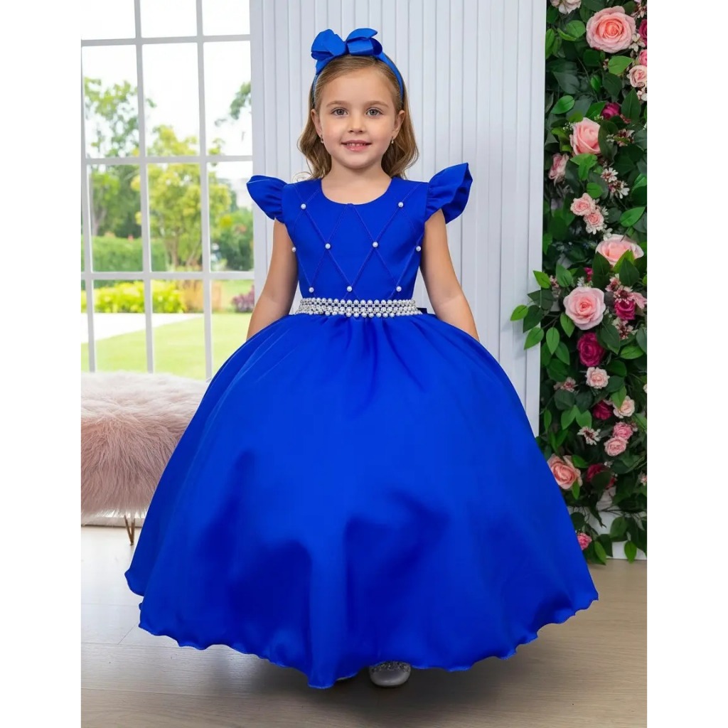 Vestido  Azul Royal Ysa Kids Francine Apresentação Formatura Daminhas Dama Noivinha Casamento