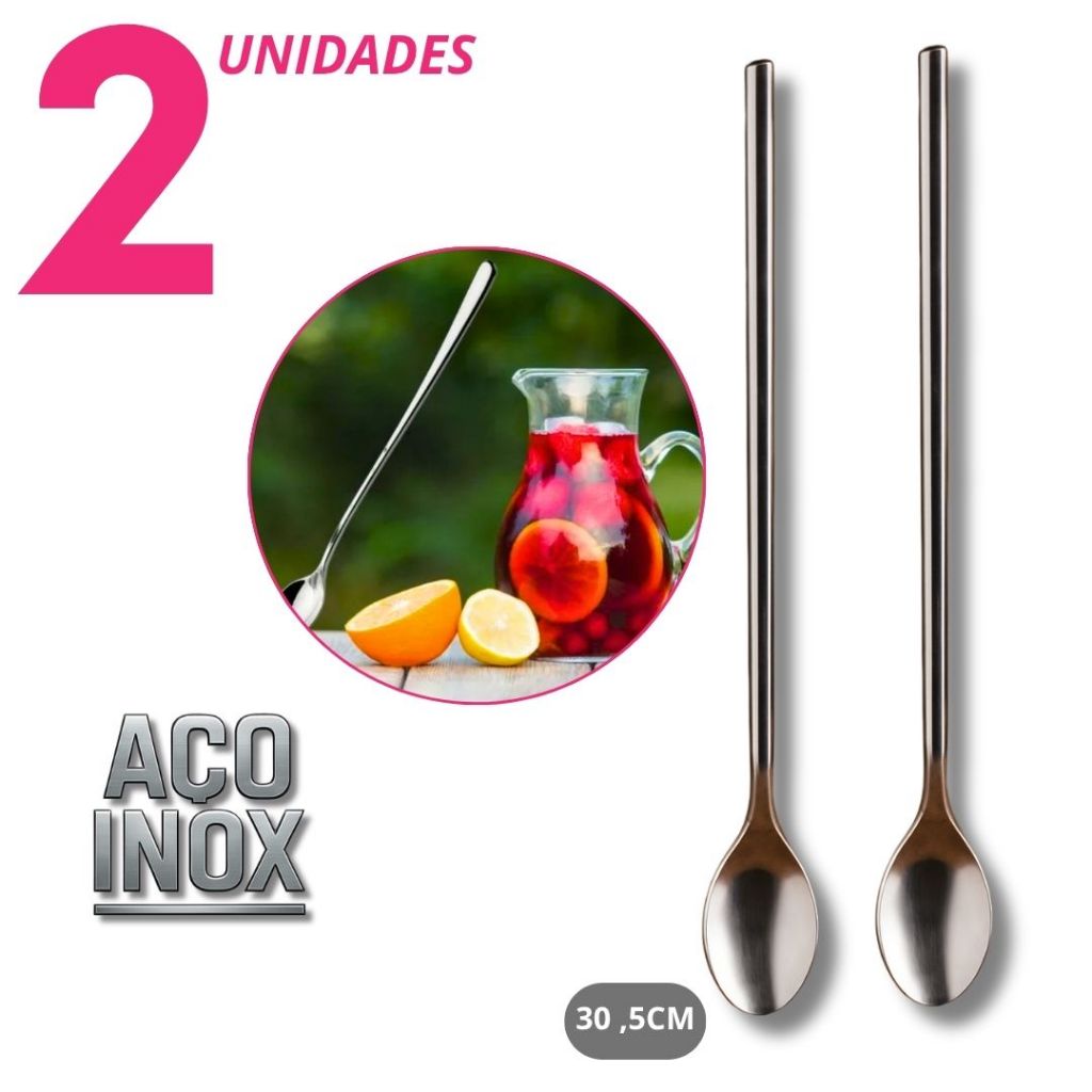 Colher Bailarina Longa 30,5cm Inox Para Drinks Gin Tônica Caipirinha Coquetel Barman