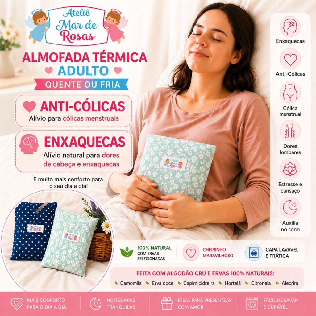 Almofada Bolsa Térmica Ervas Naturais Quente Fria Anti-Cólicas Menstrual,Enxaqueca Dores Musculares