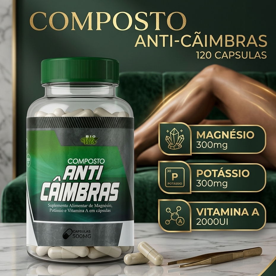 Suplemento Natural Anti Cãibras Cãibra Noturna Cãibra nas Pernas Fadiga Muscular Recuperação Muscular Magnésio Cálcio Zi