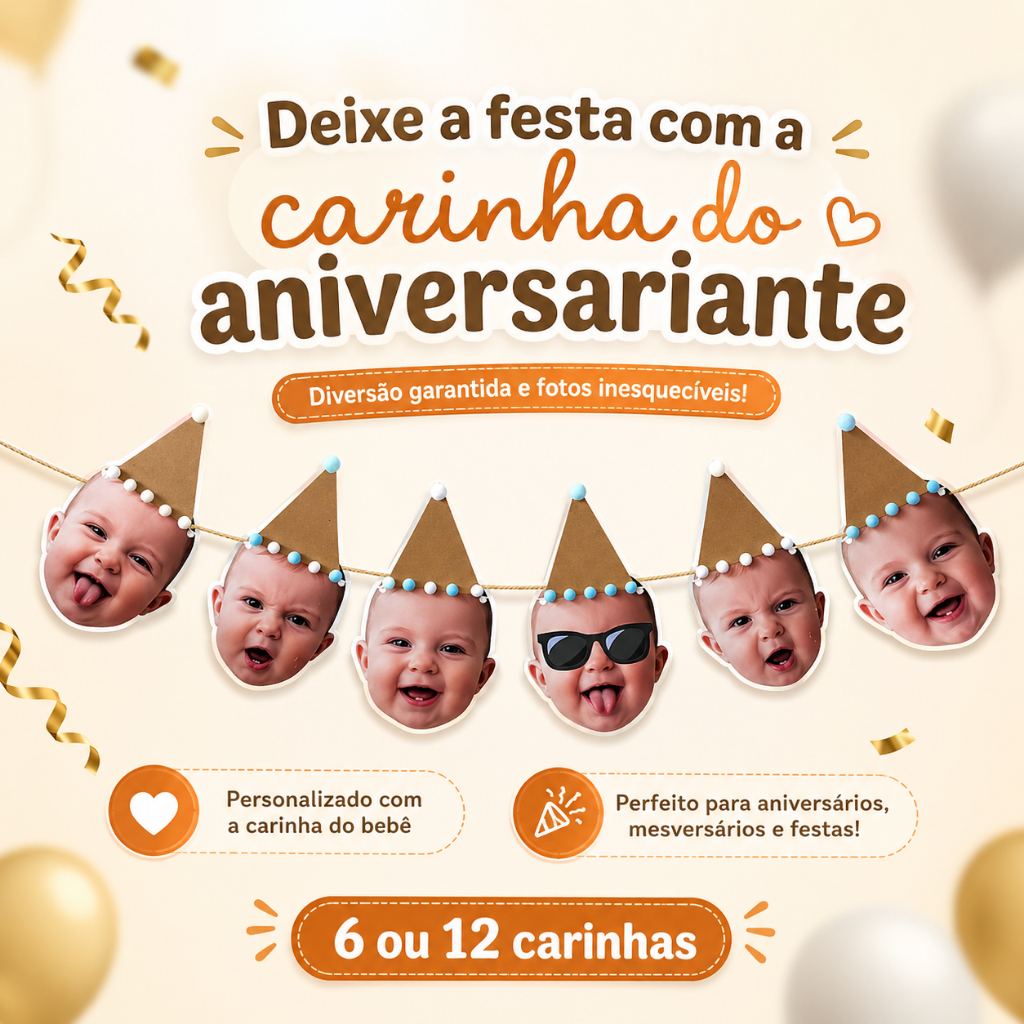 Bandeirola Personalizada com Rostinho da Criança  opção com 6 e 12 unidades em Oferta na Shopee