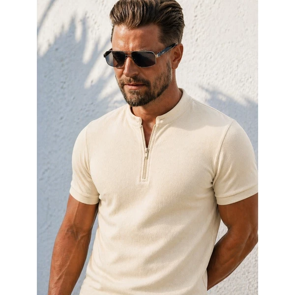 Camisa Polo Masculina Gola Portuguesa com Zíper Casual Moderna Confortavel