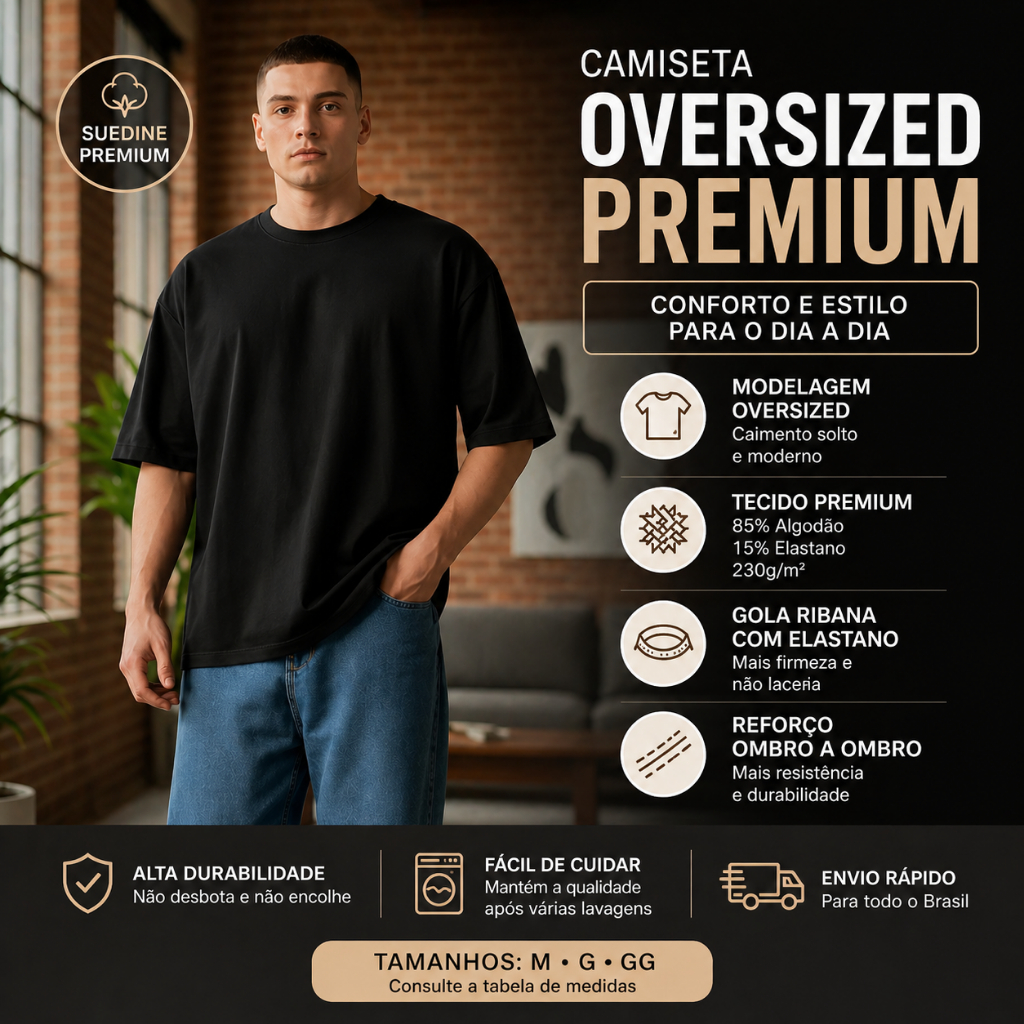 Camisetas Oversized Masculina Suedine Premium 240g