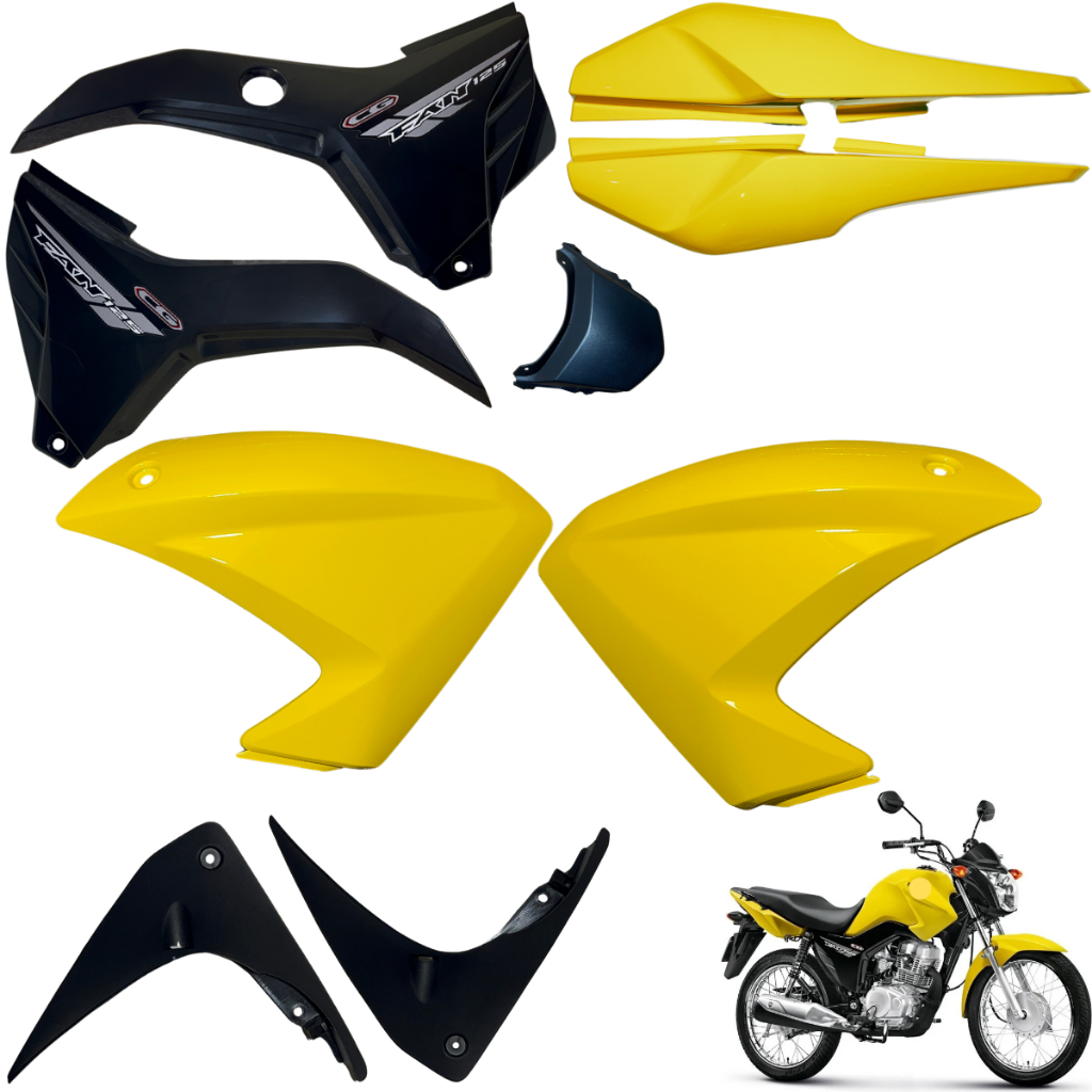 Kit Carenagem Cg Fan 125 150 2014 2015 Par Asa Tanque Tampa Lateral Rabeta Traseira Tubarão