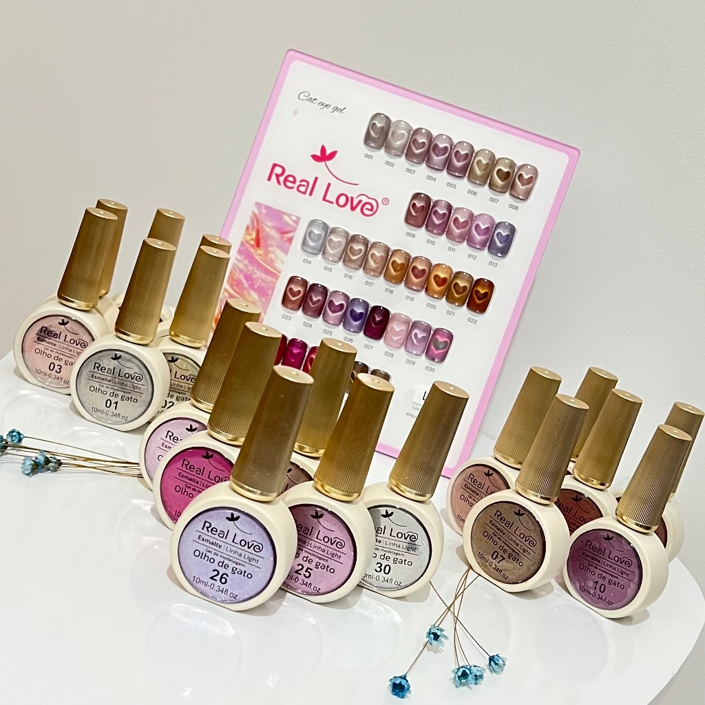 Kit 12 Esmaltes em Gel Magnéticos Olho de Gato Real Love 10 ml 1-36 + Imã