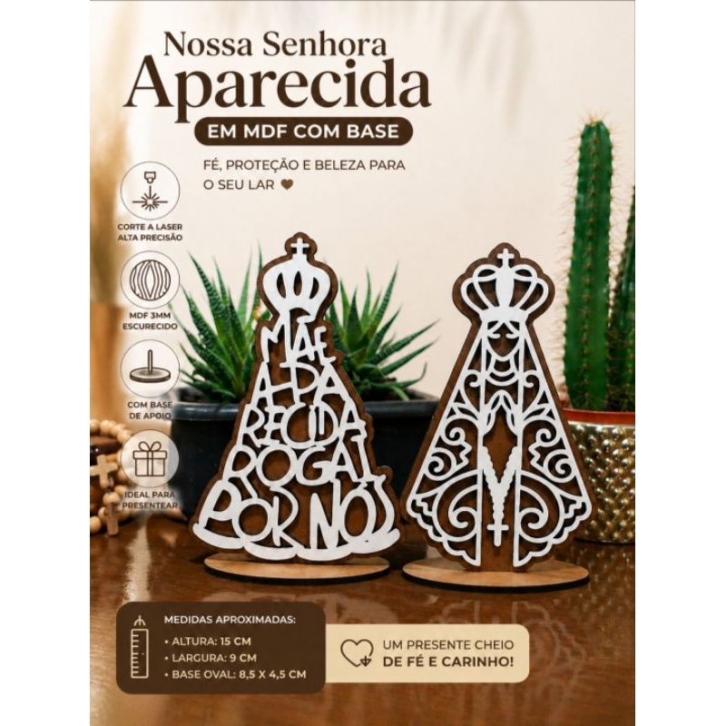 Nossa Senhora Aparecida MDF 15cm com Base | Decoração Religiosa Corte a Laser Presente Católico