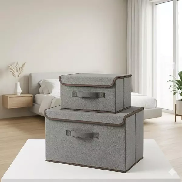Kit 2 Caixas de Armazenamento Organizadora Tecido TNT Dobrável Para Roupas Objetos e Brinquedos