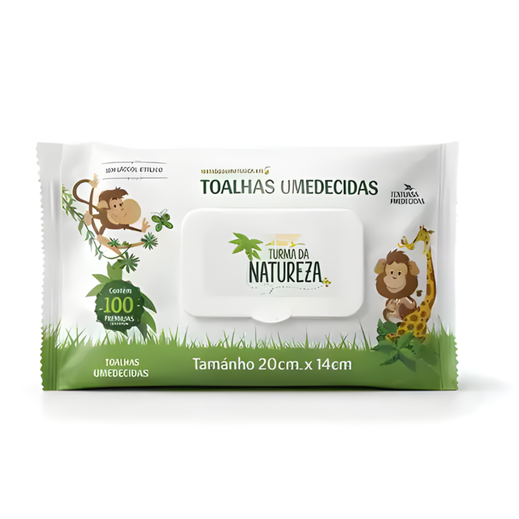 Lenço Toalhas Umedecidas Turma da Natureza 100 Unidades Cada Pacote Com Textura Premium sem álcool
