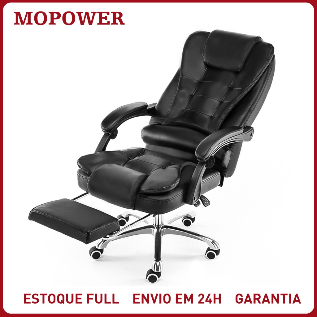Cadeira de Escritório Presidente Ergonômica Reclinável c/ Apoio de Pés Home Office Confortável Suporta 150kg Reforçada