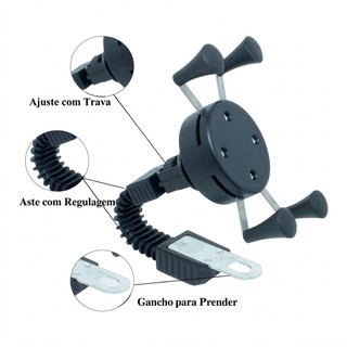 Suporte de Celular para Motocicleta – Haste Flexível 360° com Fixação Ultra Segura (EC9058)