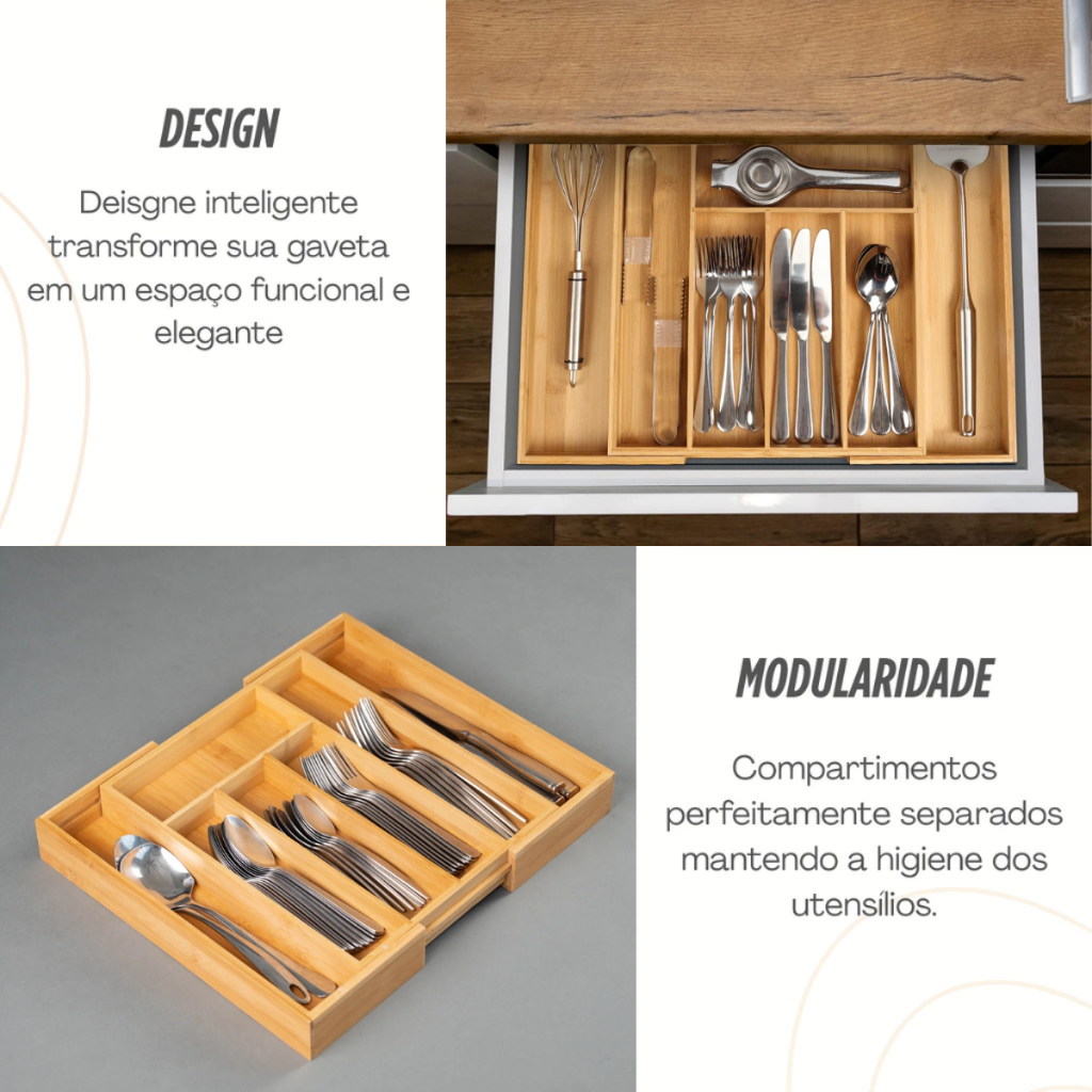 Organizador De Talheres Gaveta Bambu Extensível 7 Divisórias · foto 2