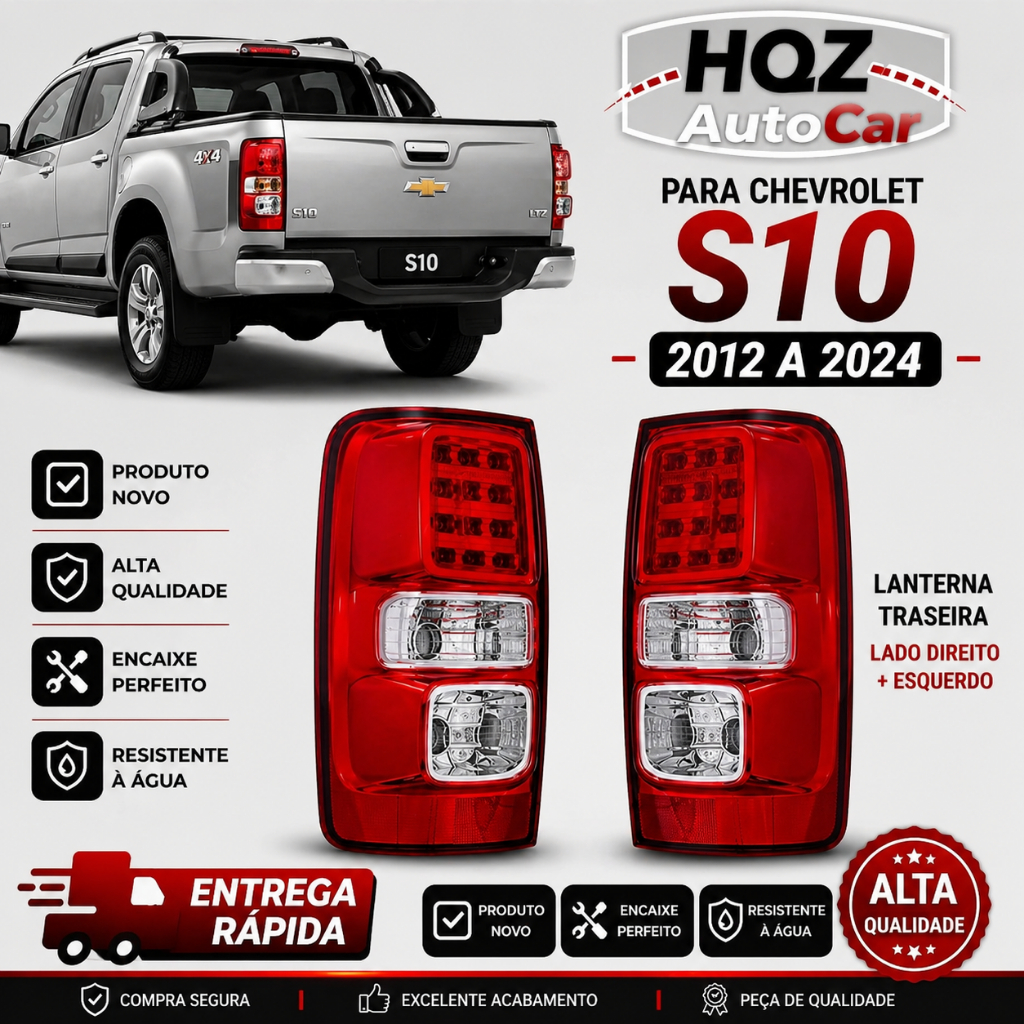 Lanterna Traseira Chevrolet S10 2012 a 2024 Com LED