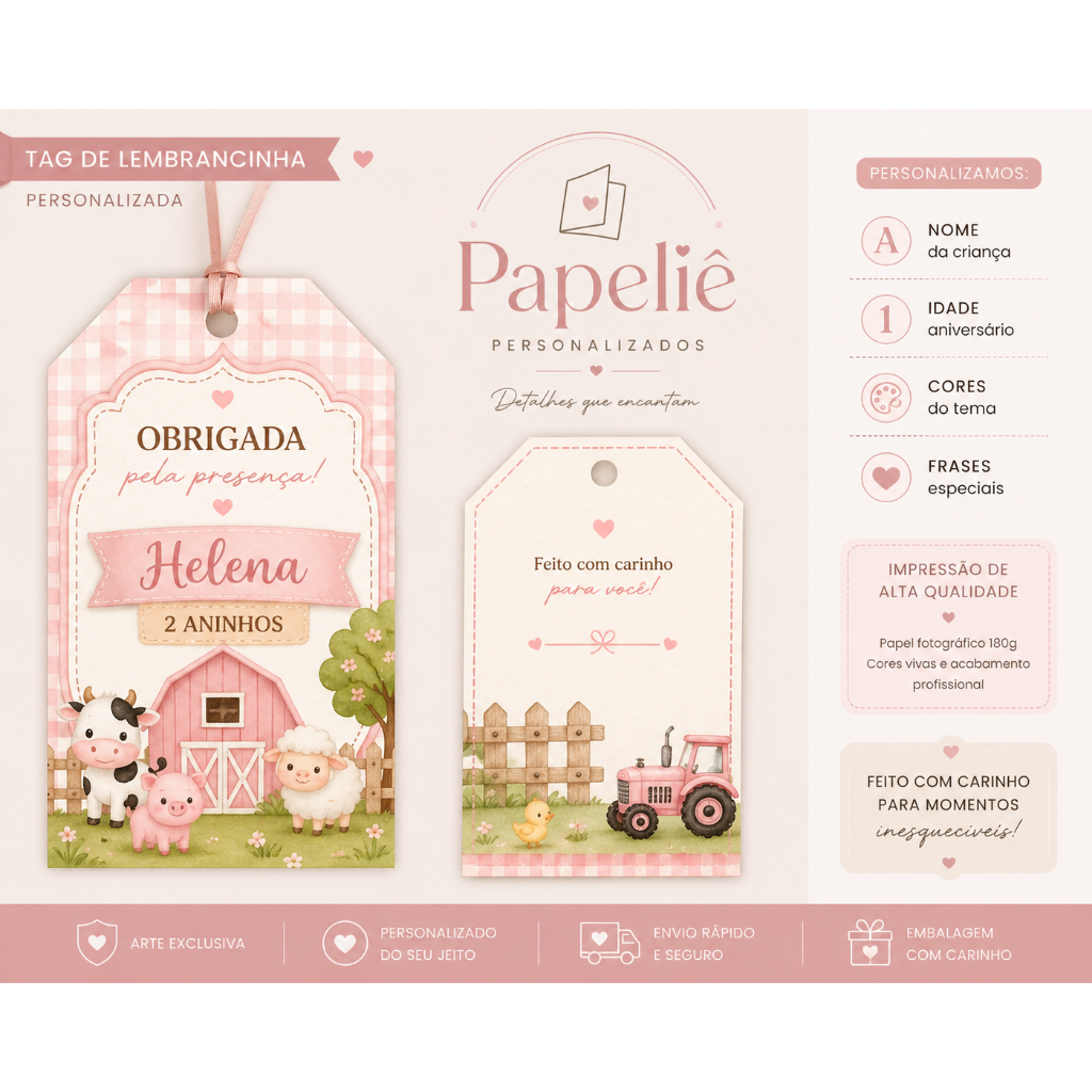 Tag de Lembrancinha Fazendinha Personalizada | Com Nome e Idade