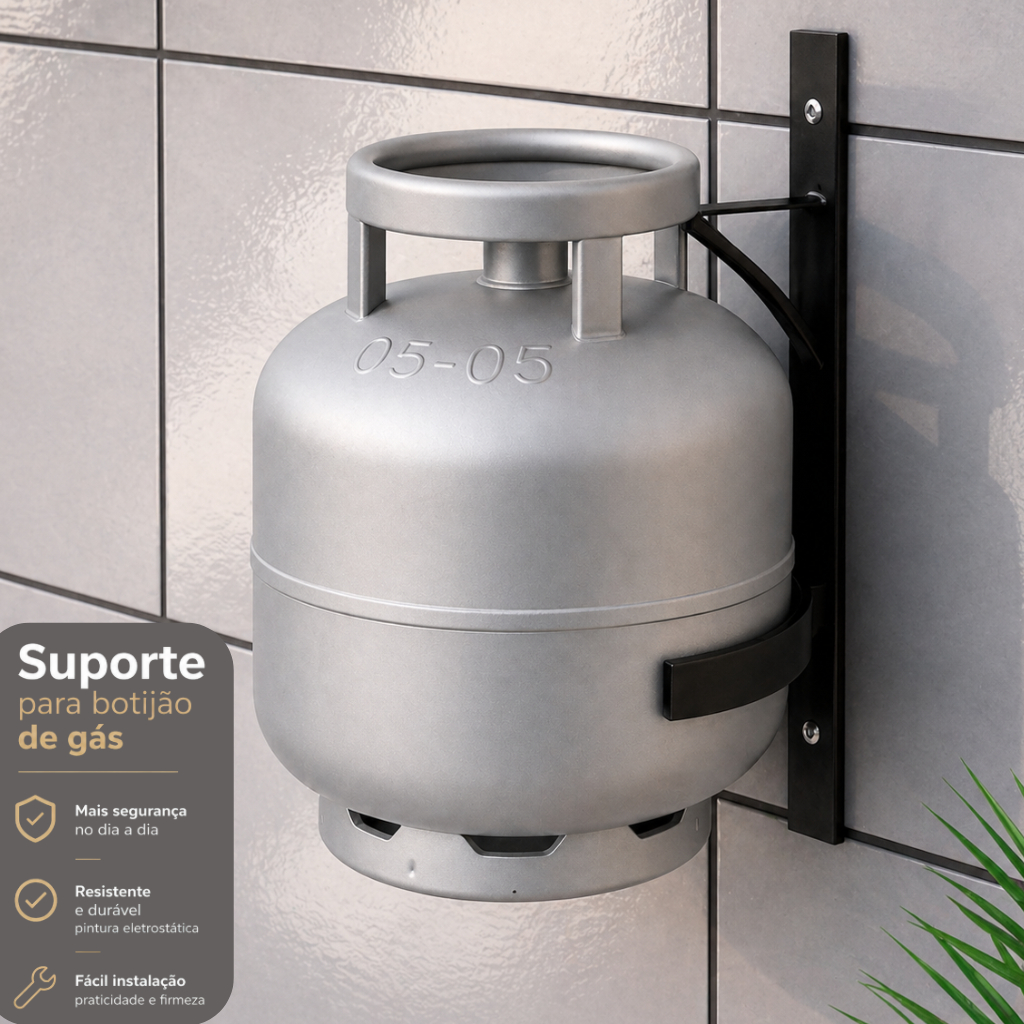Suporte para Botijão de Gás de Parede com Trava Antirroubo e Hastes Reforçadas – Fixação Segura e Resistente