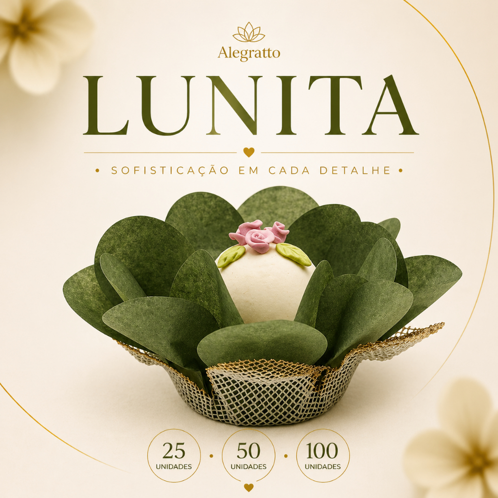 Kit 50 forminhas papel com tela Lunita Verde Oliva escuro - Doces finos casamento festas