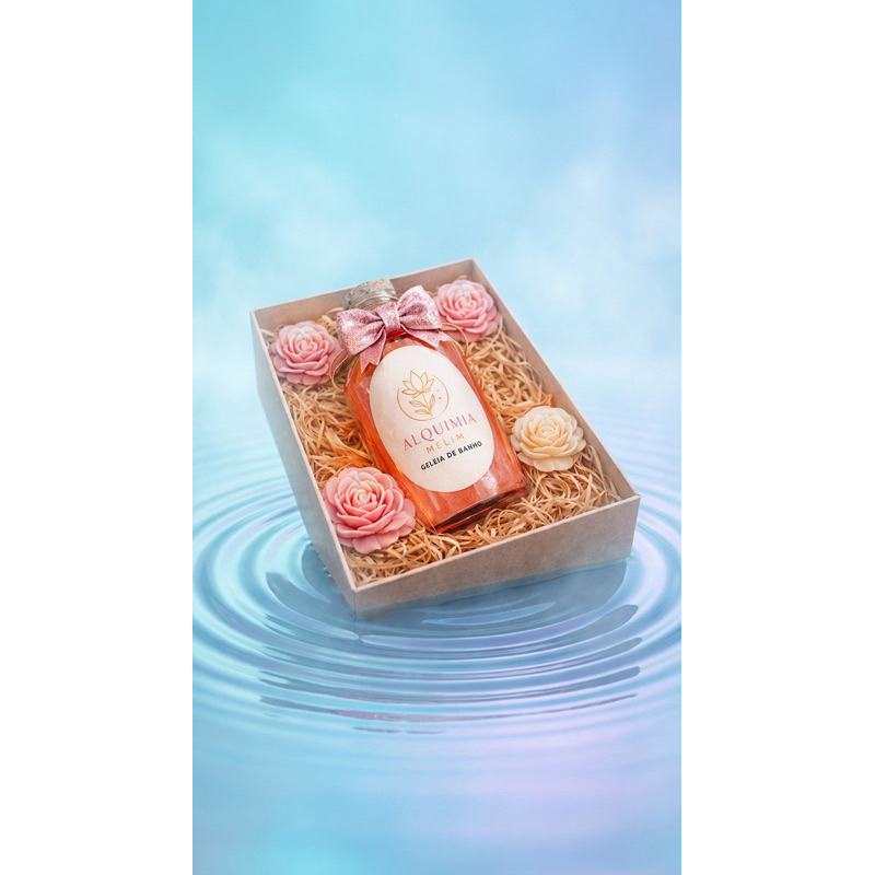 Kit Presente Spa Relaxante Luxo com 4 Velas Aromáticas + Geléia de Banho Artesanal Feminino