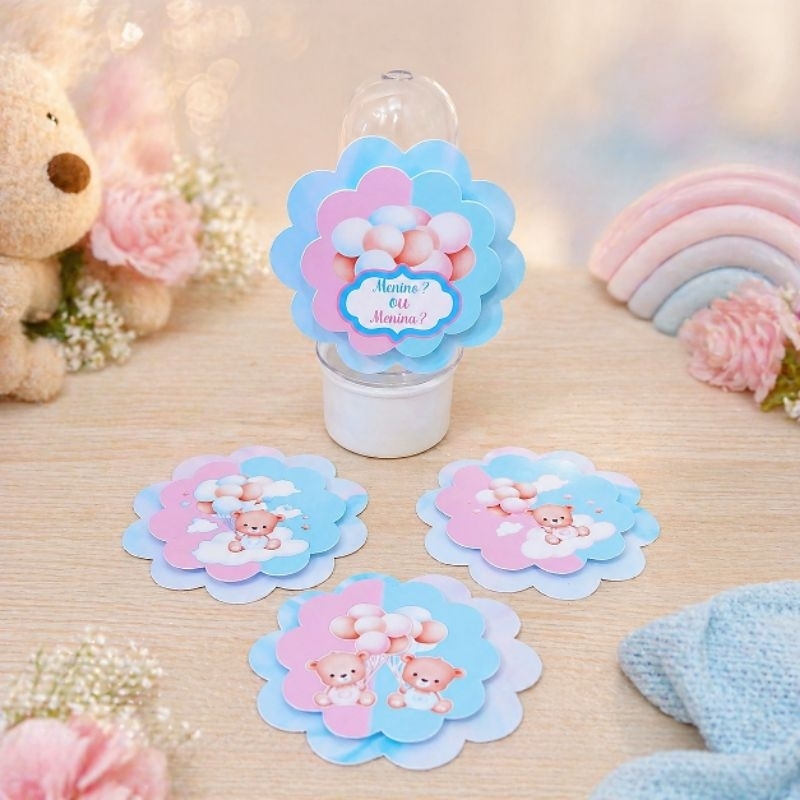 Aplique Escalope 2D Chá Revelação Ursos Rosa e Azul - Personalizados - Lembrancinhas - Festa- Aniversário- Decoração
