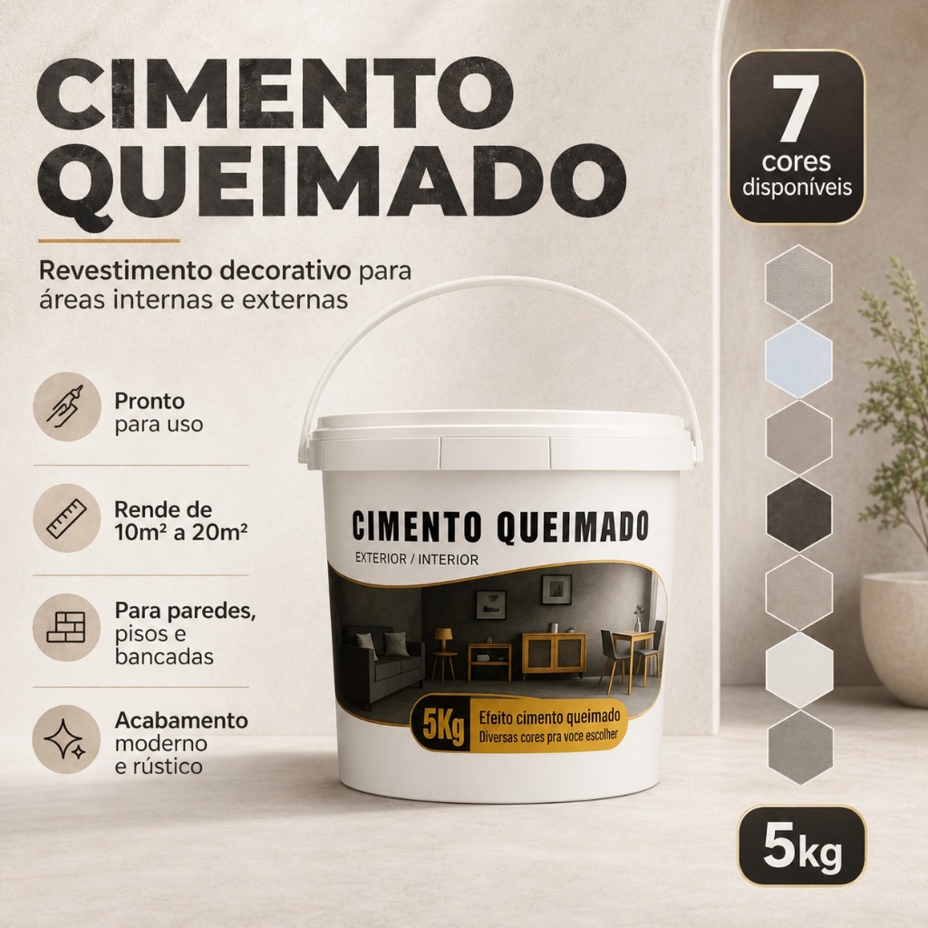 Revestimento Cimento Queimado 7 Cores 5kg Paredes Internas Externas Piso Decorativo Elegante Rústico