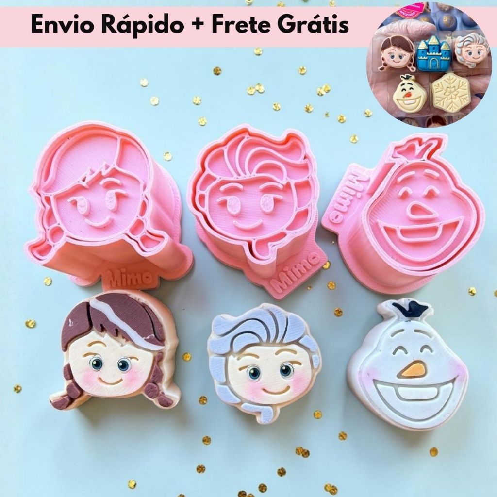 Kit 3 Modeladores Ejetores Princesas do Gelo Brigadeiro, Doce, Massa - 6 peças em Oferta na Shopee