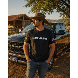 Camiseta AgroBoy Roça Estampado Dodge RAM Branco Preto Marrom e Bege do P ao GG 100% Algodão