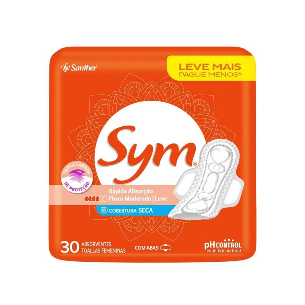 Absorvente Sym Total Protect Com Abas Cobertura Seca 30 Unidades