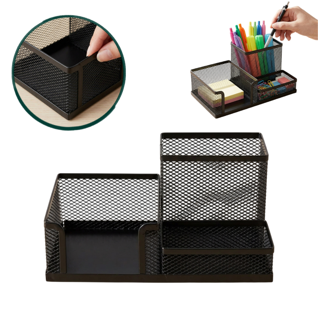 Organizador Metal Aramado Mesa Para Escritório 3 Divisões Nichos Porta Lapís Caneta Clips Utilidades