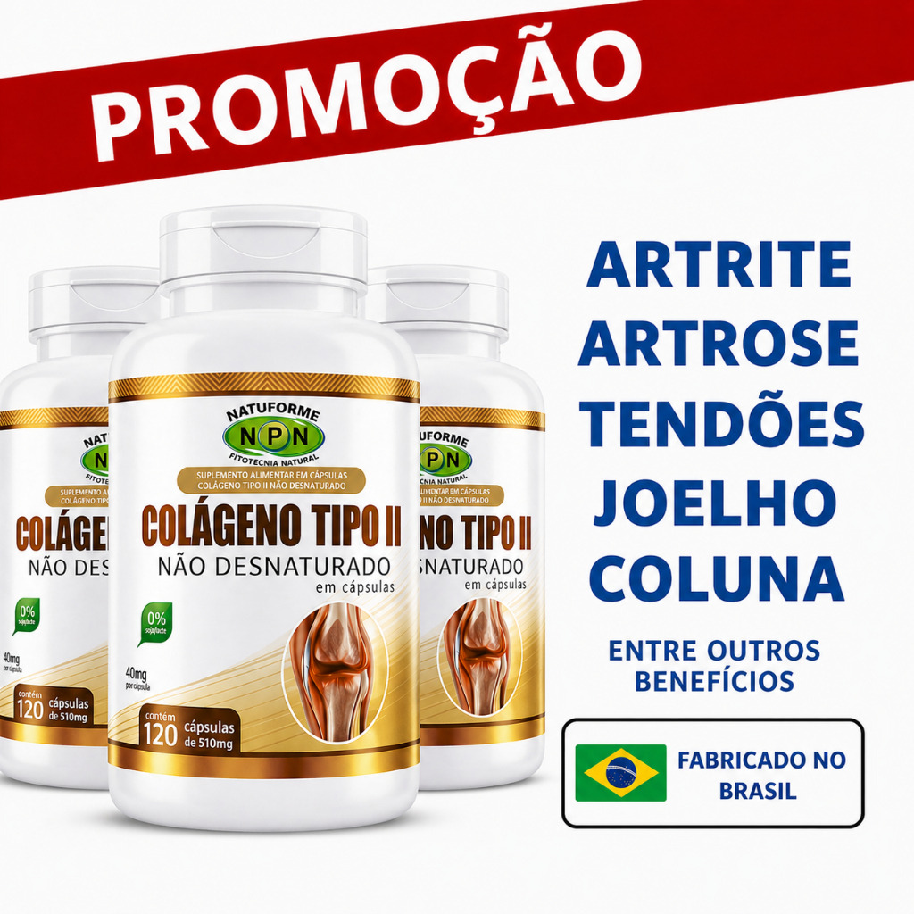Kit 03 Potes Colágeno Tipo 2 Não Desnaturado ORIGINAL 120 Cápsulas Cartilagem Articulações Ossos