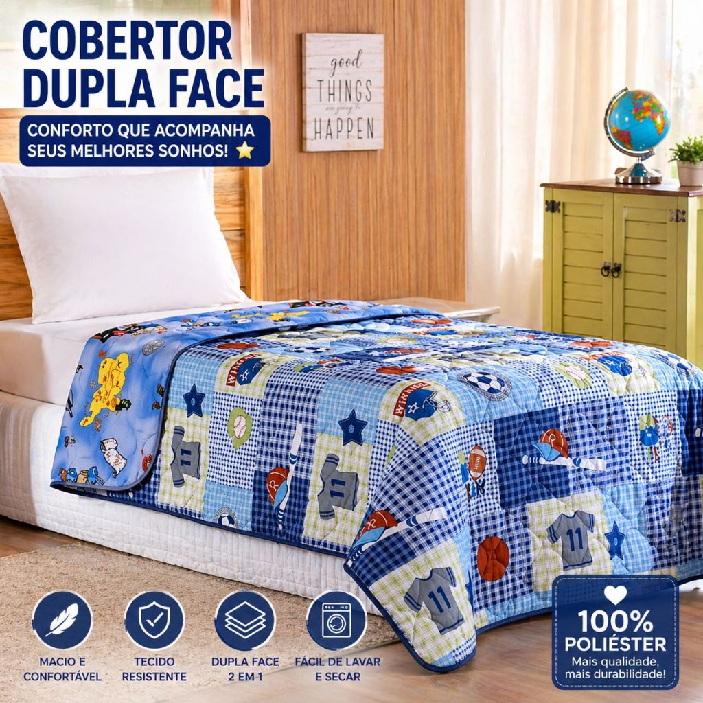 Edredom Manta Coberdrom Infantil Dupla Face Cama Solteiro Personagens Inverno Frio Menino Menina