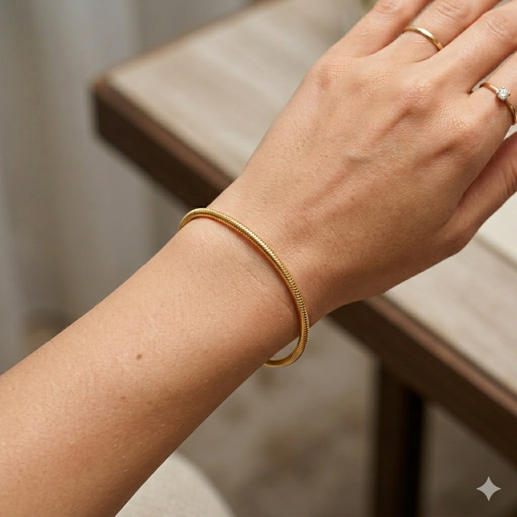 Pulseira Feminina Banhada a Ouro 18K ou Prata | Para Berloques | Antialérgico Verniz Suíço | 16,5 cm