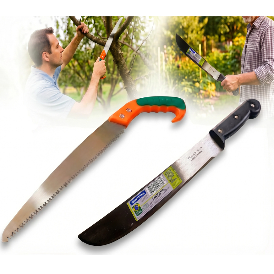 Kit serra / serrote de poda galho madeira + Facão Tramontina 12 polegadas para mato